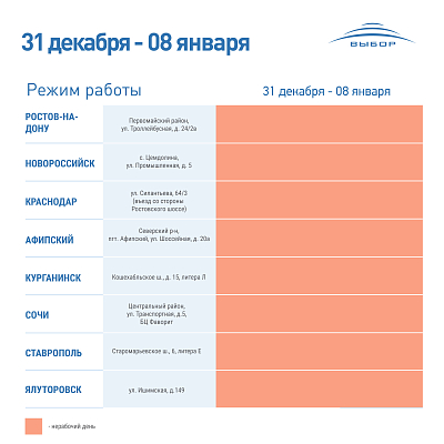 График работы в новогодние праздничные дни 2022-2023